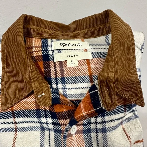 Madewell Men’s Plaid Button-Down Shirt with Corduroy Collar (Size Medium) - Picture 5 of 5